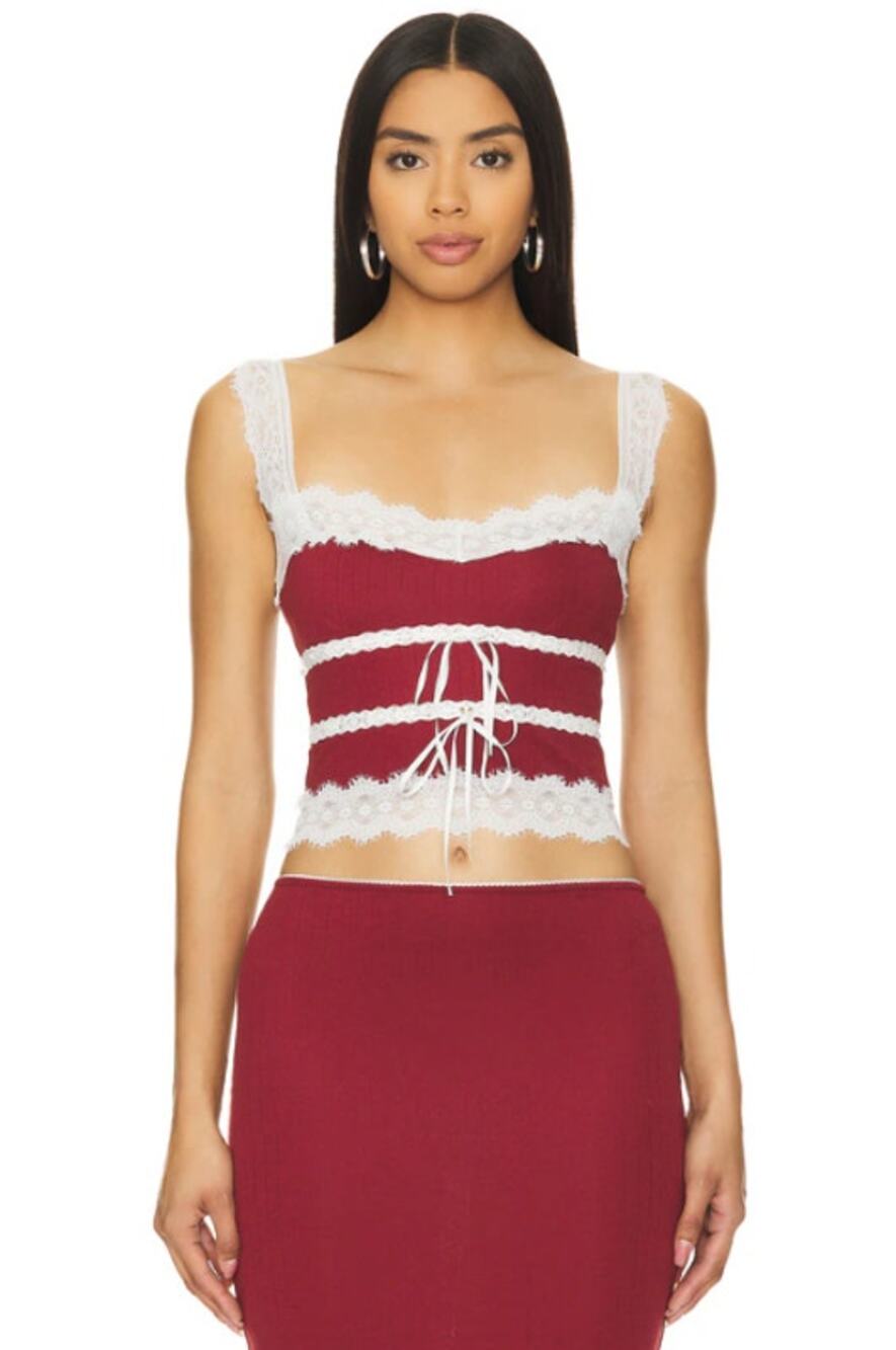 LOBA Rocio Lace Trim Camisole Pointelle Cropped Tank Top Sleeveless Rust Y2k
